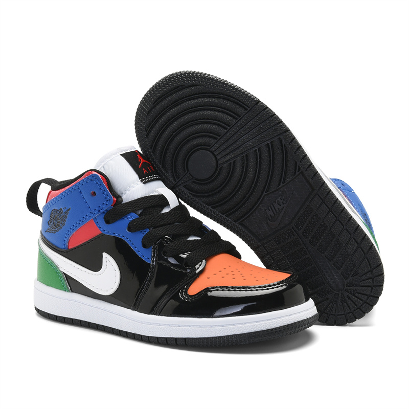Youth Running Weapon Air Jordan 1 Black/Orange/Royal Shoes 0188
